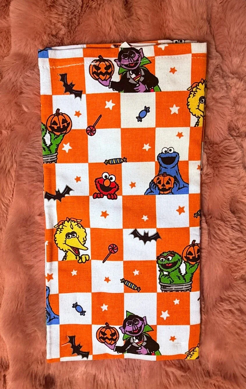 Sesame Street 2 Pack Halloween Kitchen Towels Orange White Cotton Blend